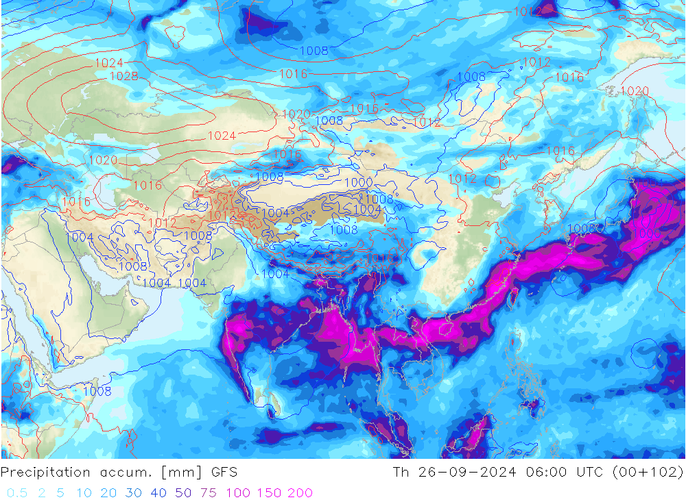 Precipitation accum. GFS Th 26.09.2024 06 UTC