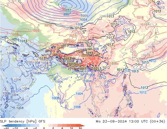 Druktendens (+/-) GFS ma 23.09.2024 12 UTC