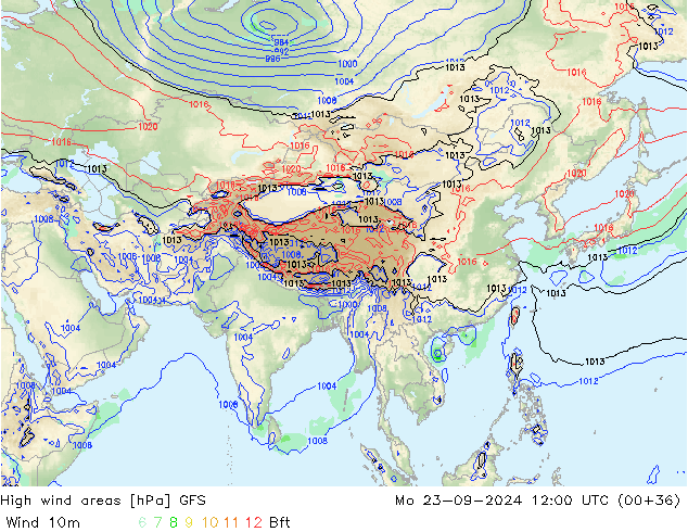 High wind areas GFS Mo 23.09.2024 12 UTC