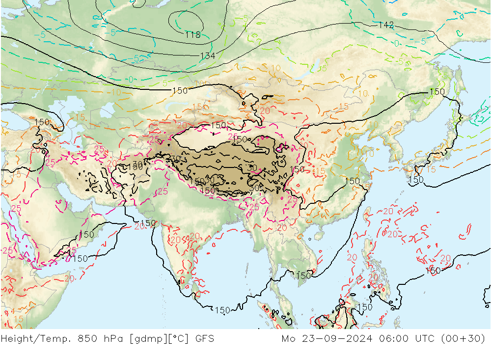 Z500/Rain (+SLP)/Z850 GFS Po 23.09.2024 06 UTC