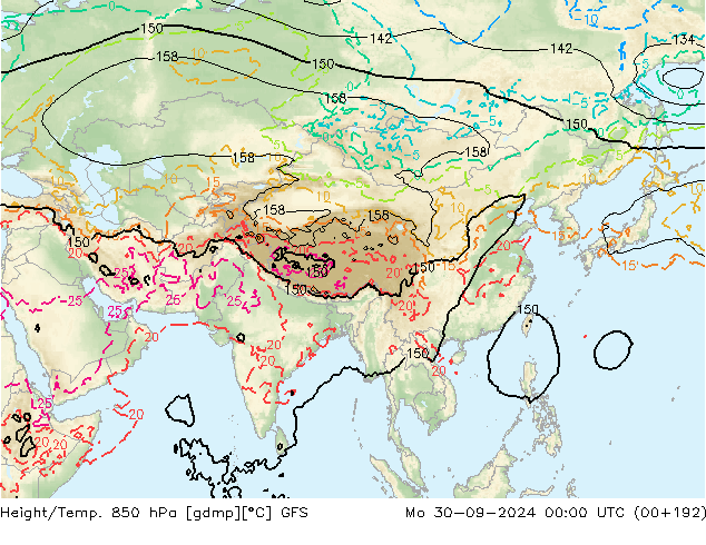 Height/Temp. 850 hPa GFS Seg 30.09.2024 00 UTC