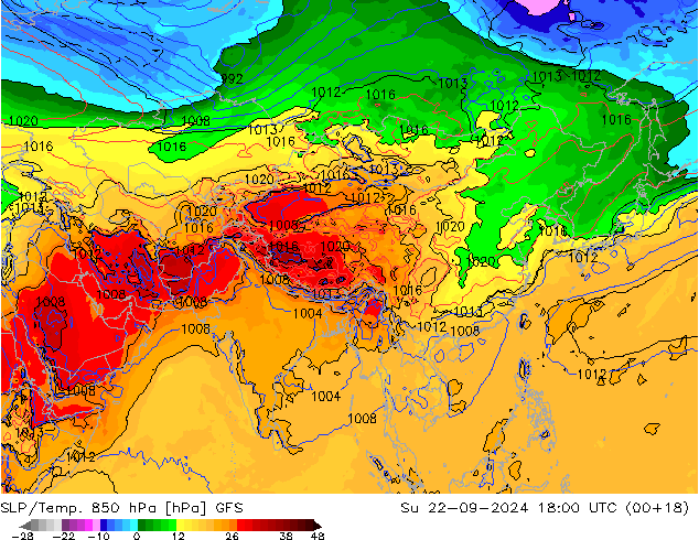 SLP/Temp. 850 hPa GFS Su 22.09.2024 18 UTC