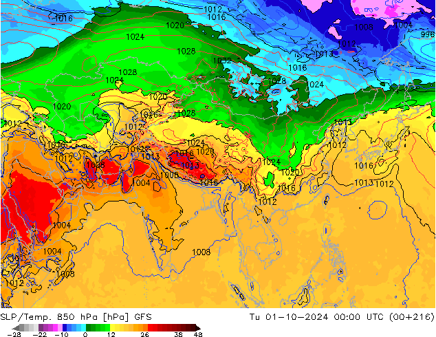 SLP/Temp. 850 hPa GFS mar 01.10.2024 00 UTC