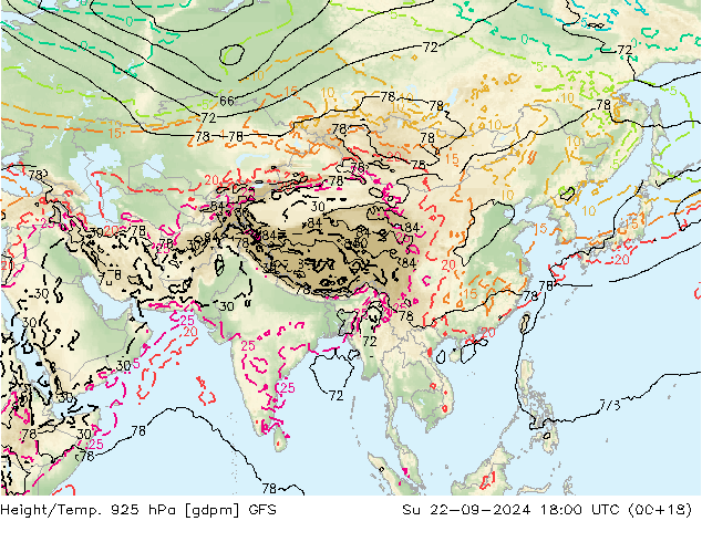 Yükseklik/Sıc. 925 hPa GFS Paz 22.09.2024 18 UTC