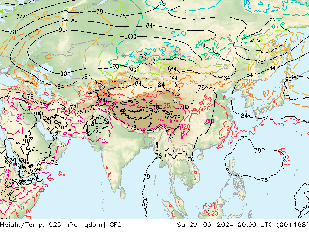 Height/Temp. 925 гПа GFS Вс 29.09.2024 00 UTC