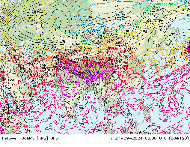 Theta-e 700hPa GFS Fr 27.09.2024 00 UTC