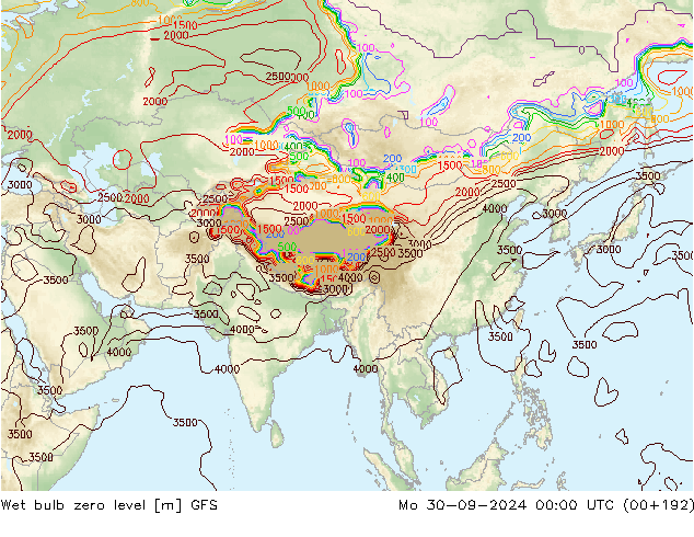 Theta-W Isoterma 0° GFS Seg 30.09.2024 00 UTC