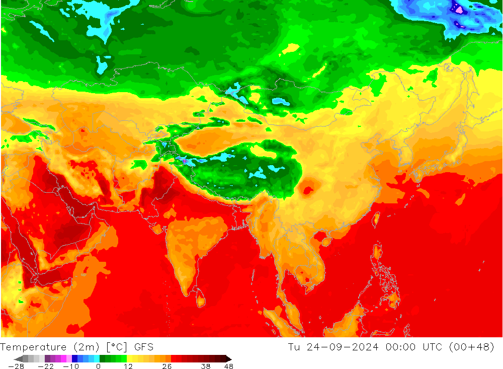 Temperaturkarte (2m) GFS Di 24.09.2024 00 UTC