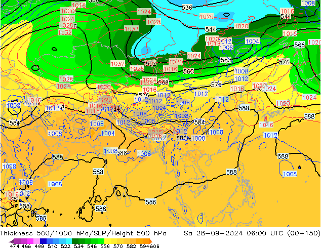 Thck 500-1000гПа GFS сб 28.09.2024 06 UTC