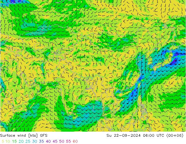 Wind 10 m GFS zo 22.09.2024 06 UTC