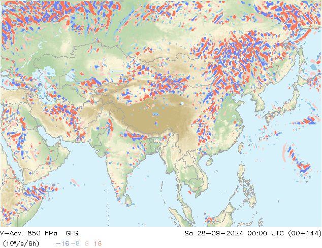 V-Adv. 850 гПа GFS сб 28.09.2024 00 UTC