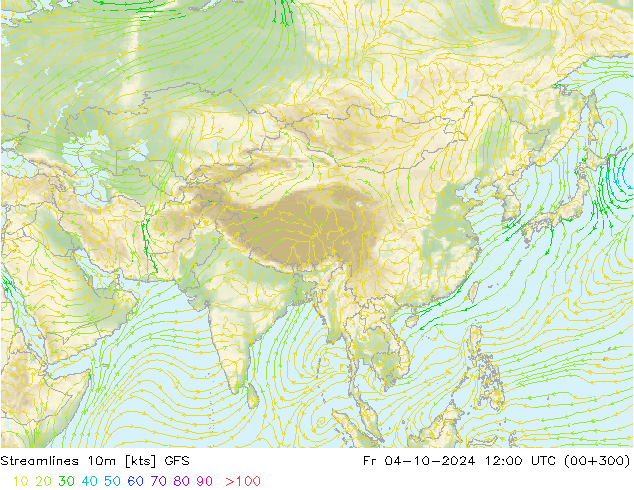 Linha de corrente 10m GFS Sex 04.10.2024 12 UTC