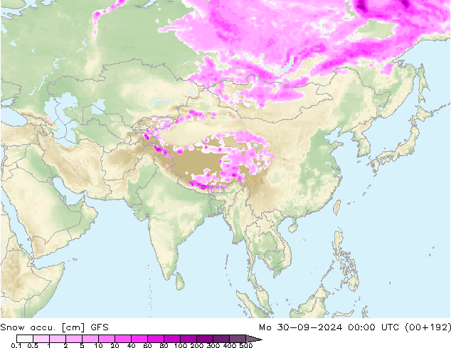 Snow accu. GFS Mo 30.09.2024 00 UTC