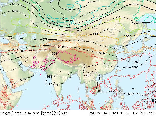 Z500/Rain (+SLP)/Z850 GFS ср 25.09.2024 12 UTC