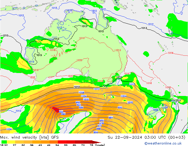 Max. wind snelheid GFS zo 22.09.2024 03 UTC