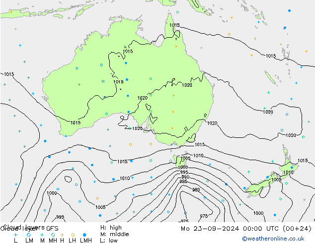 Cloud layer GFS Mo 23.09.2024 00 UTC