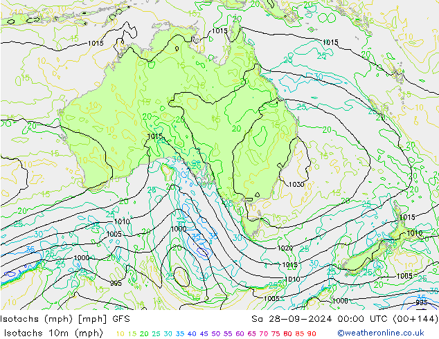 Isotachs (mph) GFS sab 28.09.2024 00 UTC