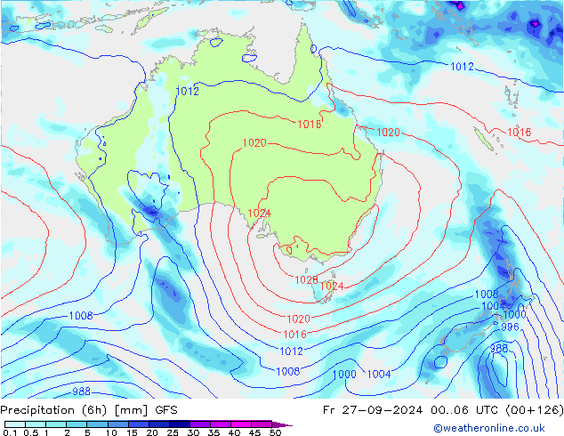 Precipitation (6h) GFS Fr 27.09.2024 06 UTC