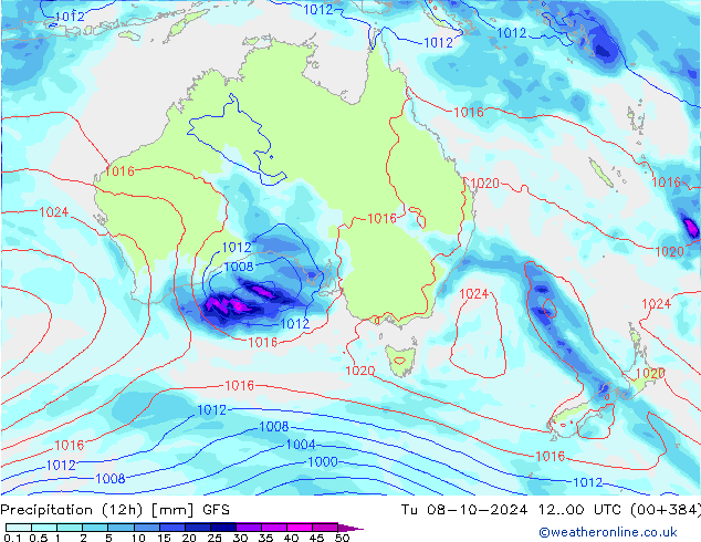 Yağış (12h) GFS Sa 08.10.2024 00 UTC