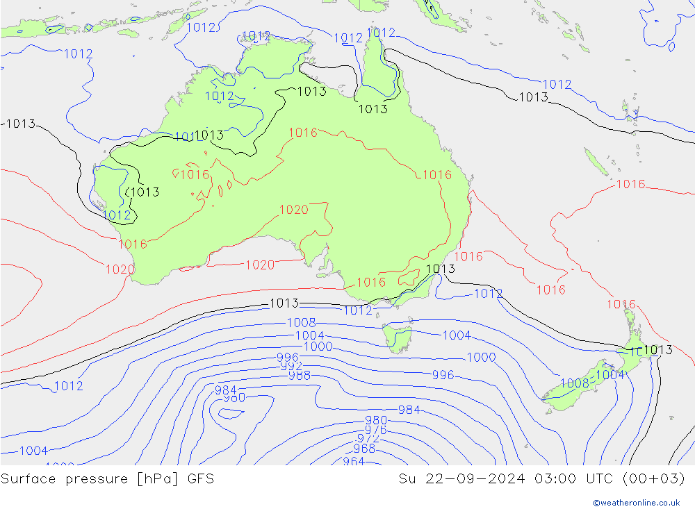 Surface pressure GFS Su 22.09.2024 03 UTC