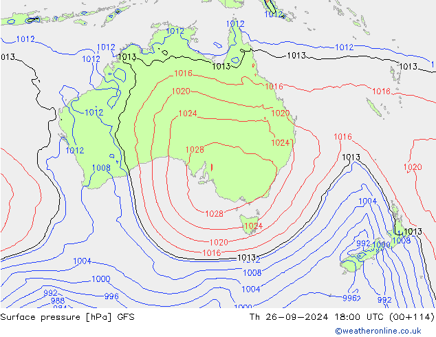 Atmosférický tlak GFS Čt 26.09.2024 18 UTC