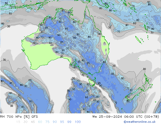 RH 700 hPa GFS Qua 25.09.2024 06 UTC