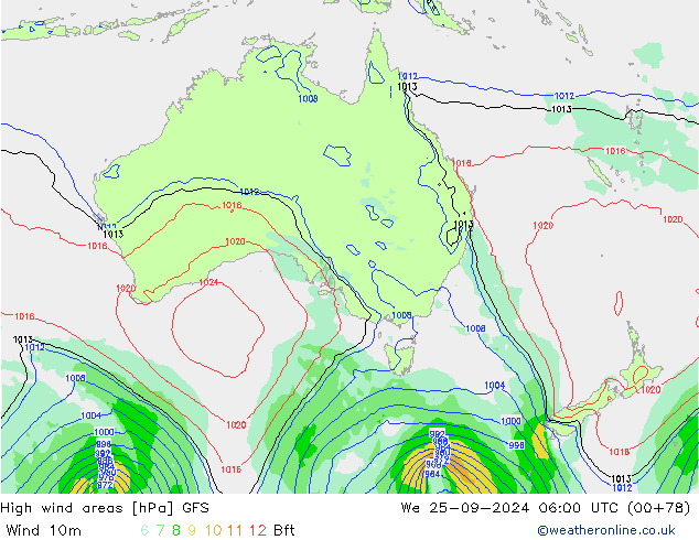 High wind areas GFS We 25.09.2024 06 UTC