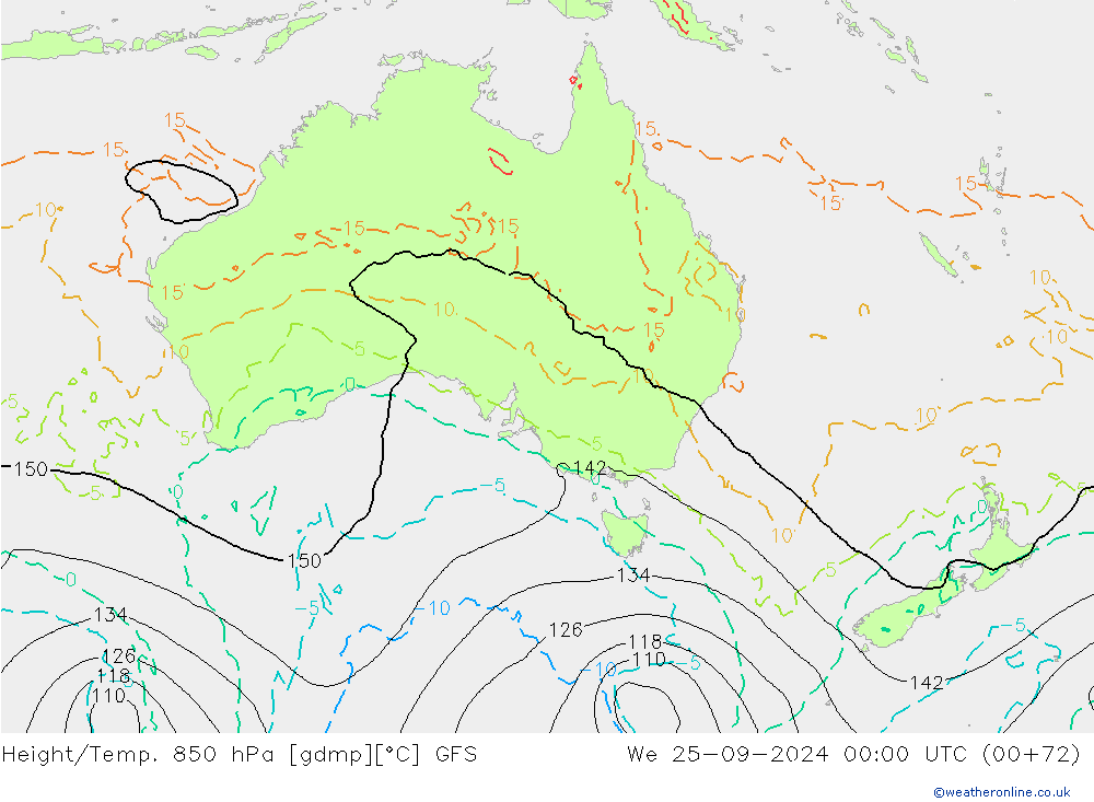 Height/Temp. 850 hPa GFS mer 25.09.2024 00 UTC