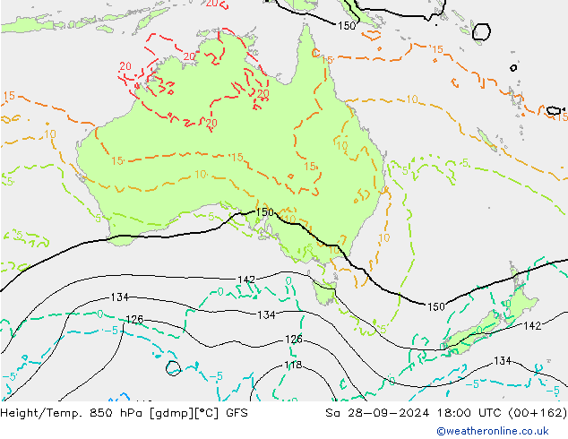 Height/Temp. 850 гПа GFS сб 28.09.2024 18 UTC