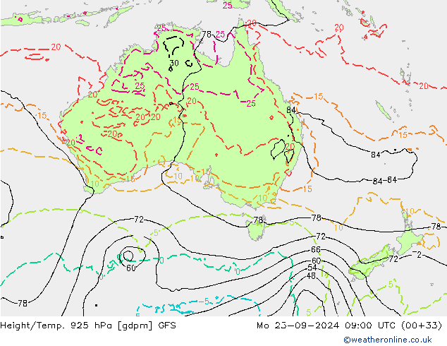 Height/Temp. 925 hPa GFS Mo 23.09.2024 09 UTC