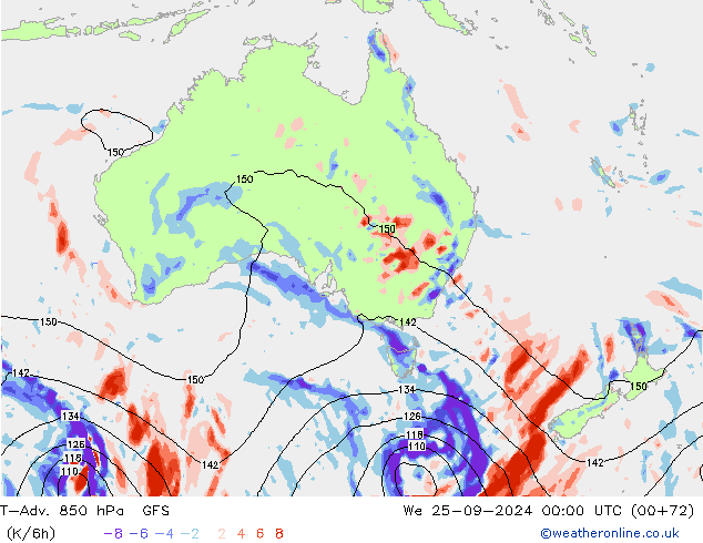 T-Adv. 850 hPa GFS We 25.09.2024 00 UTC