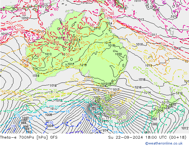 Theta-e 700hPa GFS Ne 22.09.2024 18 UTC