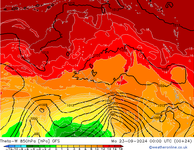 Theta-W 850hPa GFS ma 23.09.2024 00 UTC