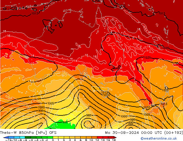 Theta-W 850hPa GFS Po 30.09.2024 00 UTC