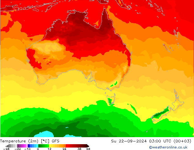 Temperatura (2m) GFS dom 22.09.2024 03 UTC