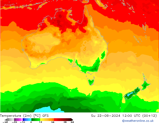 Temperatura (2m) GFS dom 22.09.2024 12 UTC