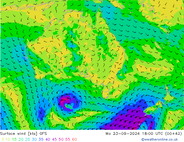 Surface wind GFS Mo 23.09.2024 18 UTC