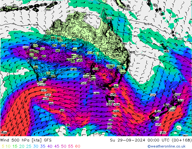 Vento 500 hPa GFS dom 29.09.2024 00 UTC