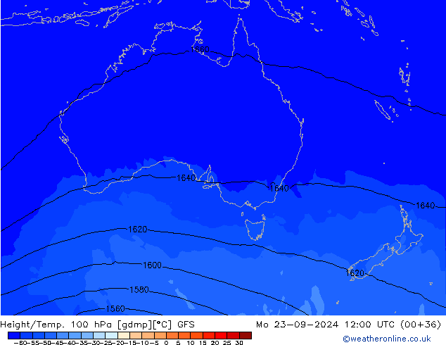 Height/Temp. 100 hPa GFS Mo 23.09.2024 12 UTC