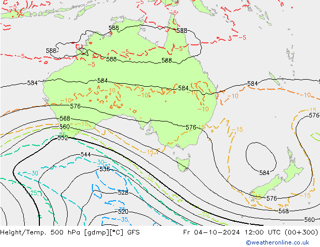 Z500/Rain (+SLP)/Z850 GFS пт 04.10.2024 12 UTC