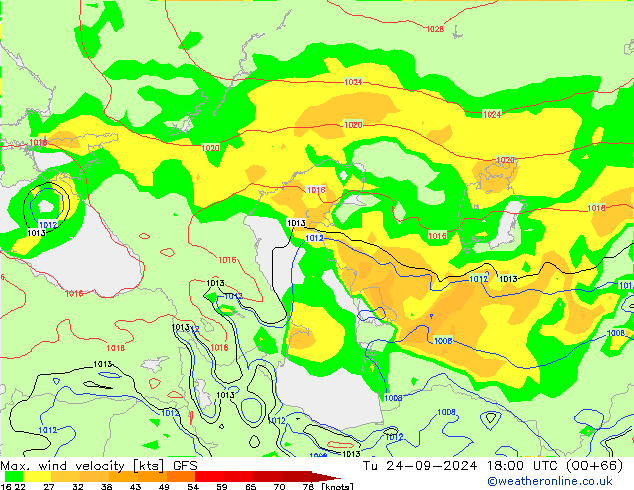 Max. wind velocity GFS mar 24.09.2024 18 UTC