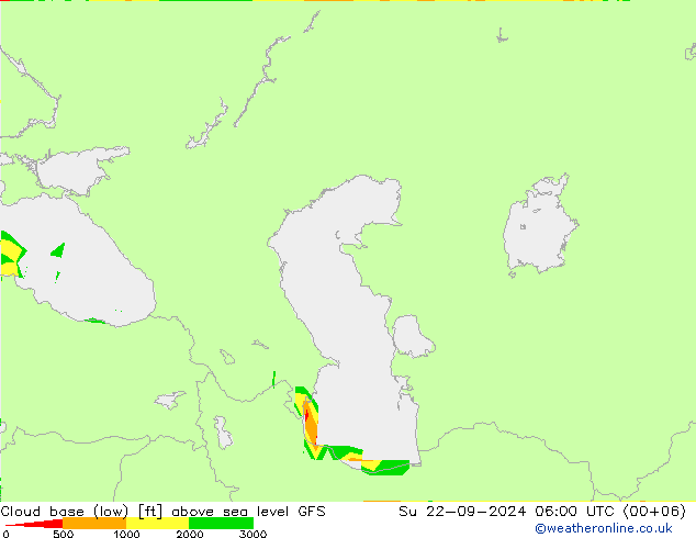 Cloud base (low) GFS Su 22.09.2024 06 UTC