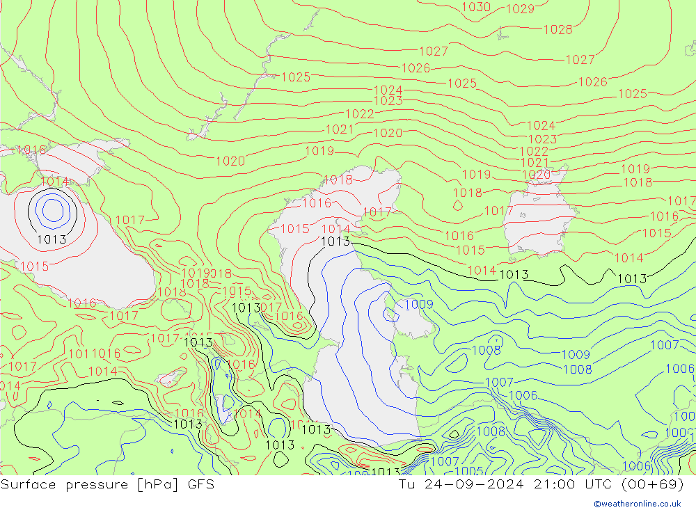 Surface pressure GFS Tu 24.09.2024 21 UTC