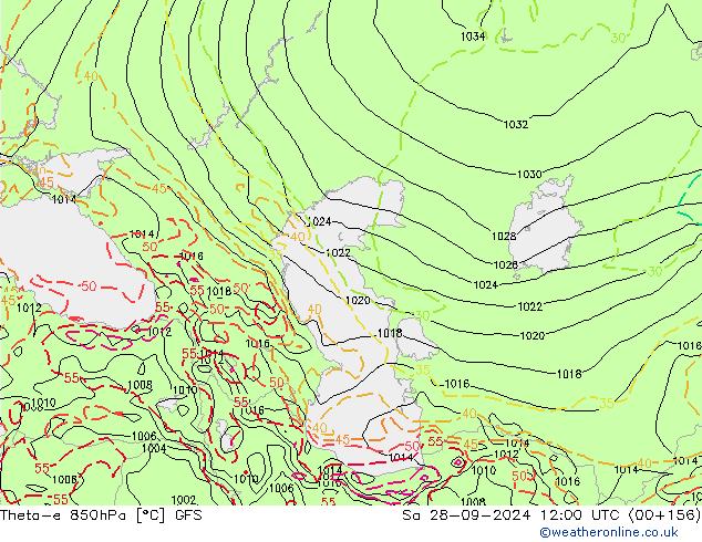 Theta-e 850hPa GFS Sa 28.09.2024 12 UTC