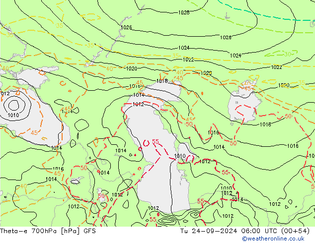 Theta-e 700hPa GFS Tu 24.09.2024 06 UTC