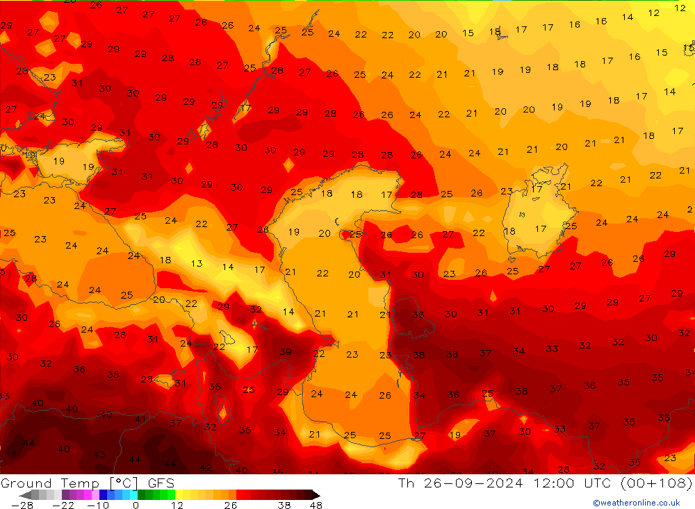 Topraküstü en düşük Sıc. GFS Per 26.09.2024 12 UTC