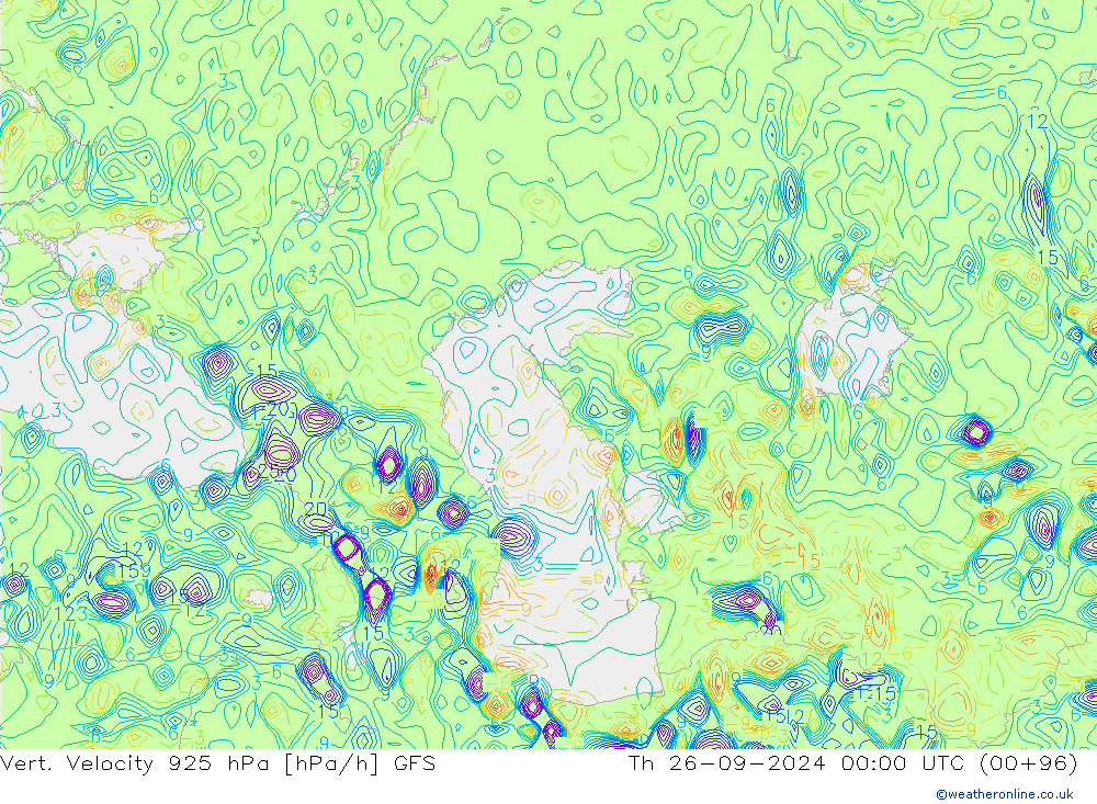 Vert. Velocity 925 hPa GFS Čt 26.09.2024 00 UTC