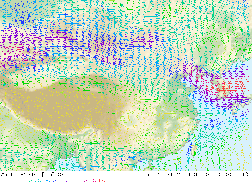 Vento 500 hPa GFS Dom 22.09.2024 06 UTC