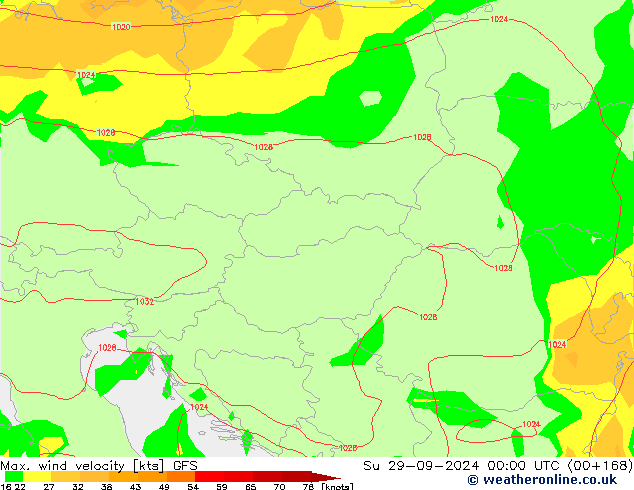 Max. wind velocity GFS Su 29.09.2024 00 UTC