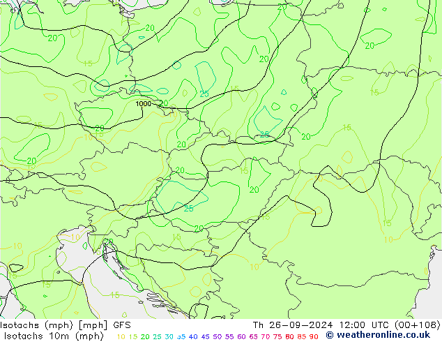 Eşrüzgar Hızları mph GFS Per 26.09.2024 12 UTC